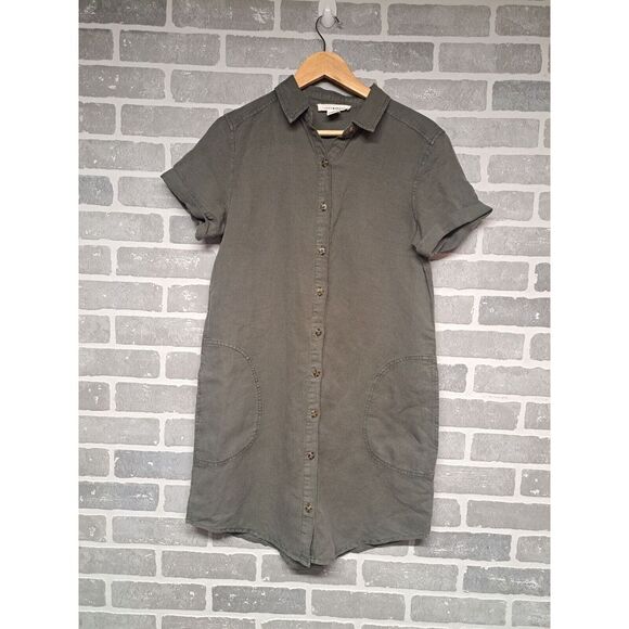 Lucky Brand Womens Olive Pockets‎ Shirtdress Linen Lyocell Blend Short Sleeve S - Picture 1 of 12